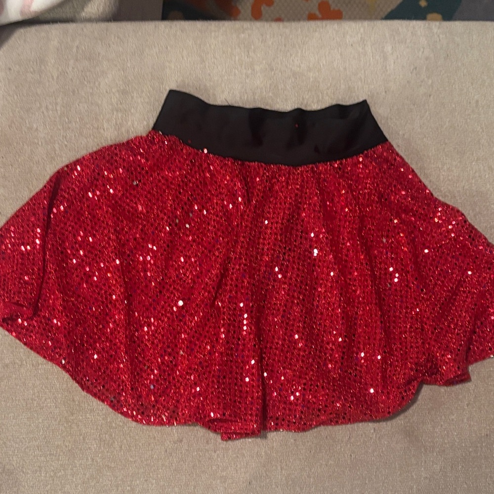 Sparkle Skirtd Red Sequin Skirt with Black Waistband